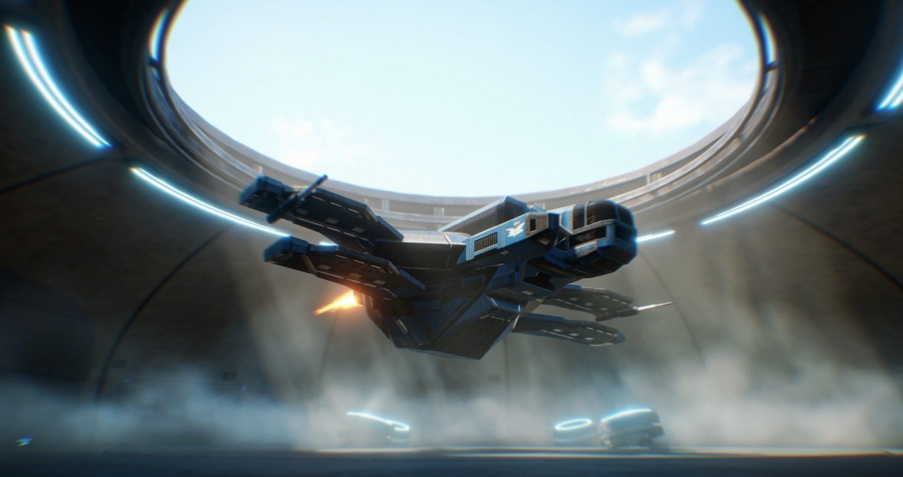 Starship Crafter'da hangardaki bir uzay gemisi